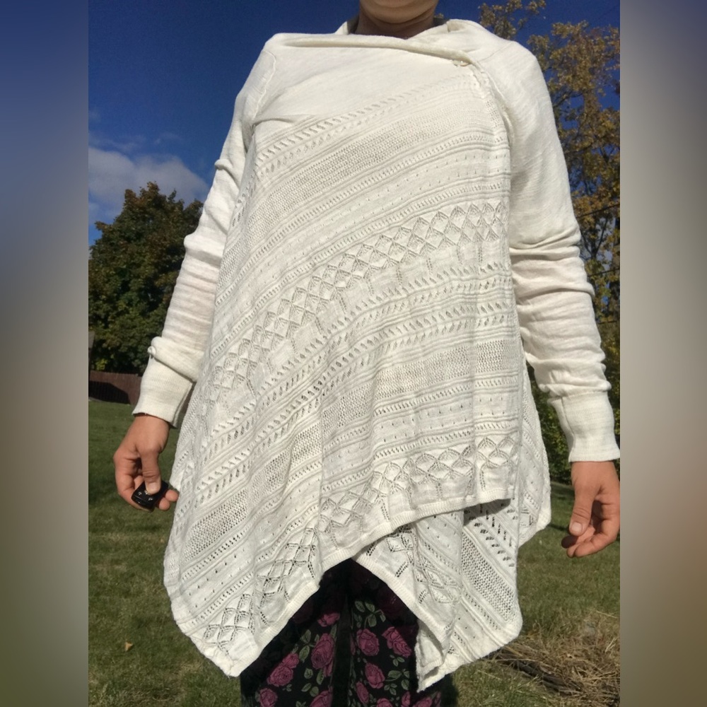 Lucky brand white wrap cardigan cotton/wool blend L